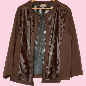 Brown Diamond Faux Leather Mesh & Fabric Jacket - Chicos Size 3 or XL/16